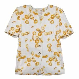 ESCADA Vintage White & Gold Jewel Print Blazer Jacket Women’s Size 40 US 10